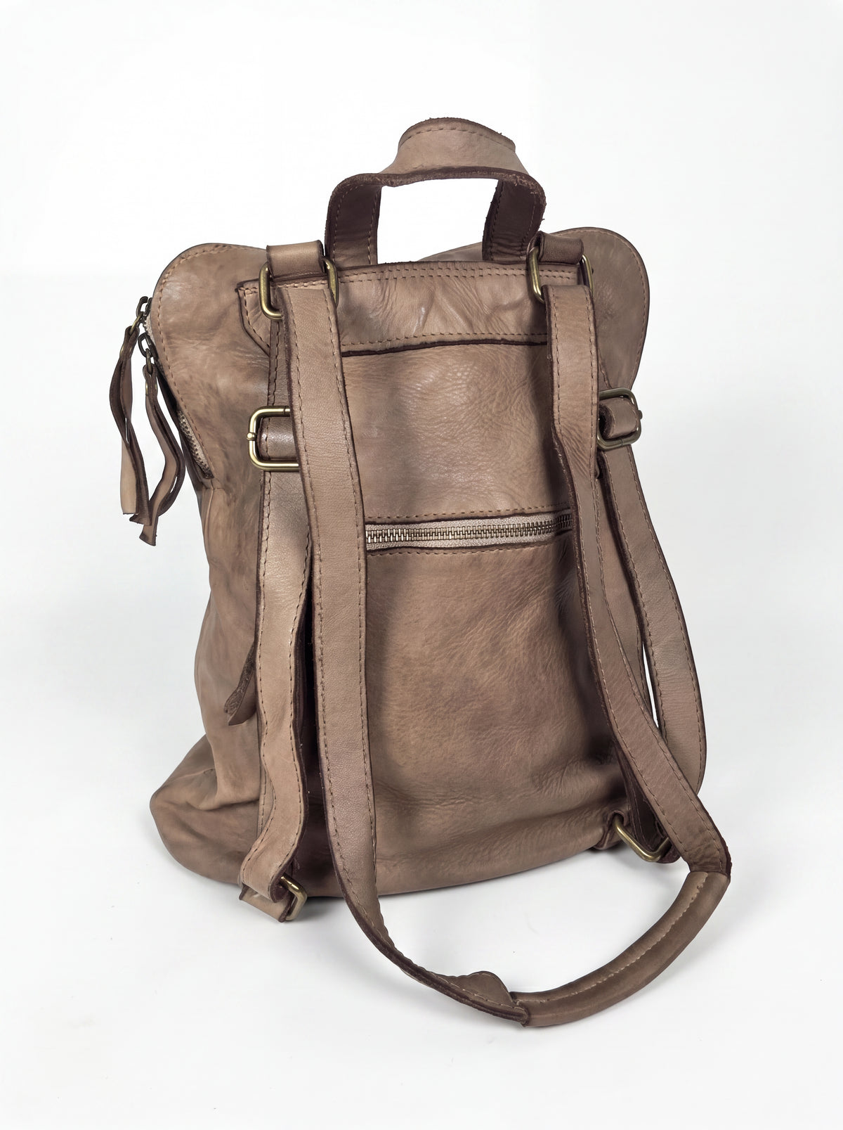 Kleiner Leder-Rucksack wandelbar taupe