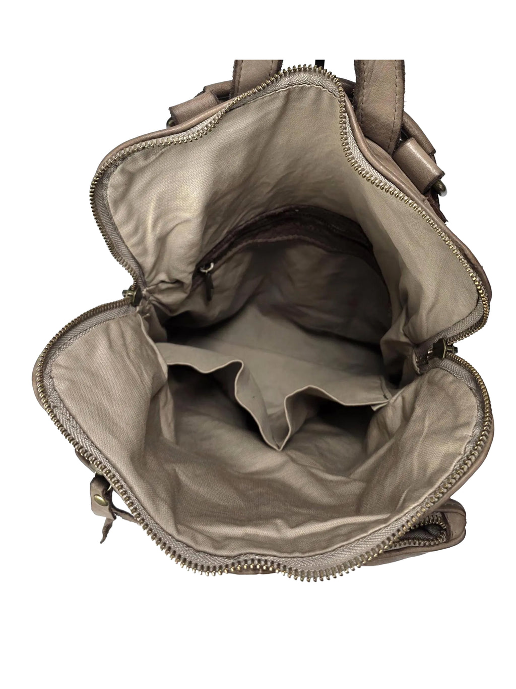 Kleiner Leder-Rucksack wandelbar taupe
