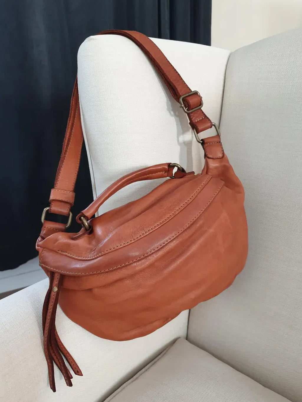 Leder-Bauchtasche cognac