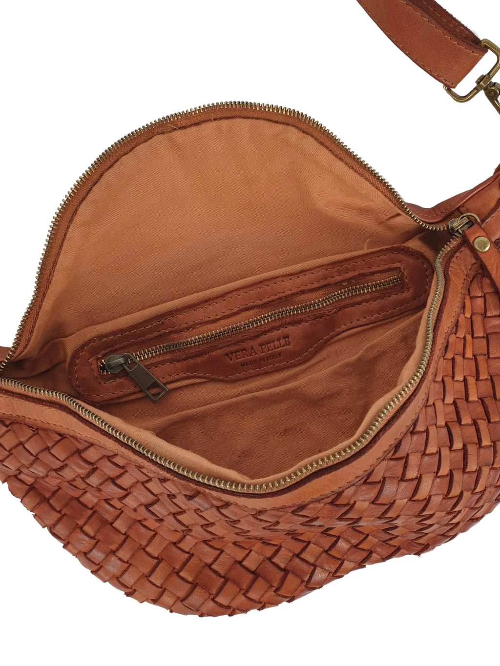 Leder-Bauchtasche geflochten taupe