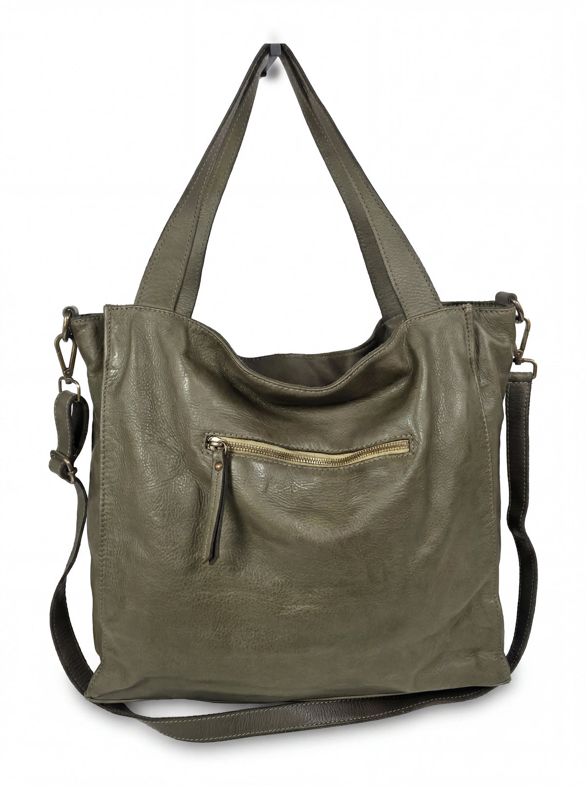 Leder-Tragetasche oliv