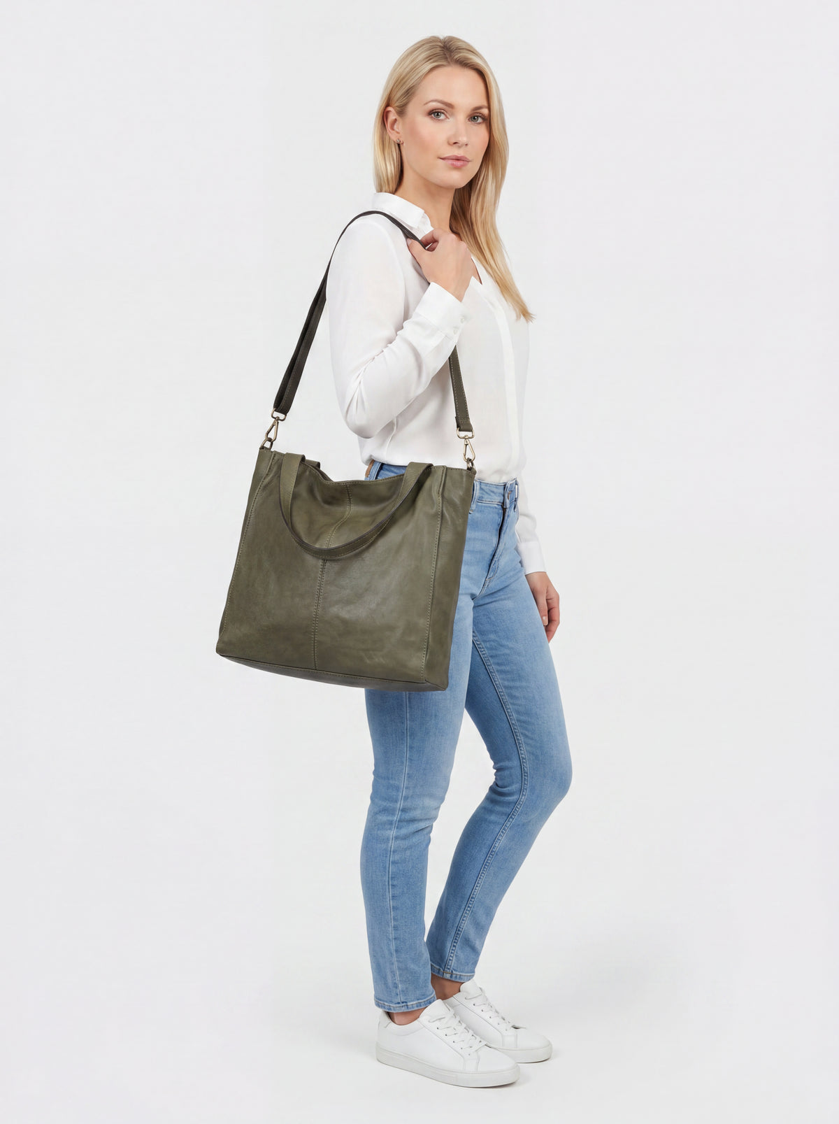 Leder-Tragetasche oliv