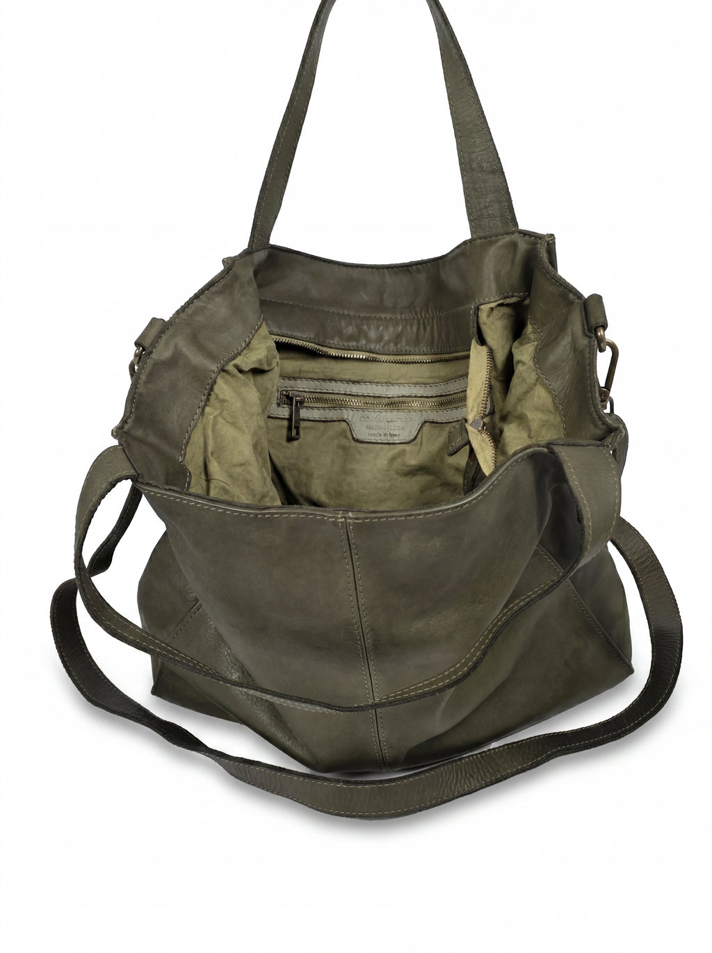 Leder-Tragetasche oliv