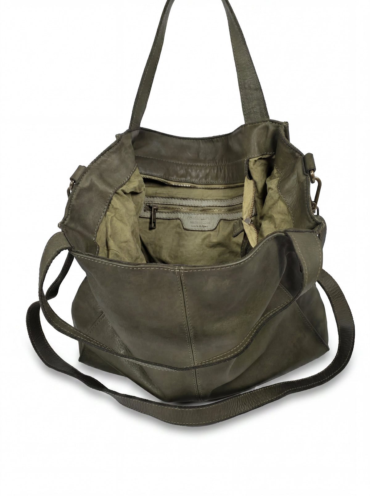 Leder-Tragetasche oliv