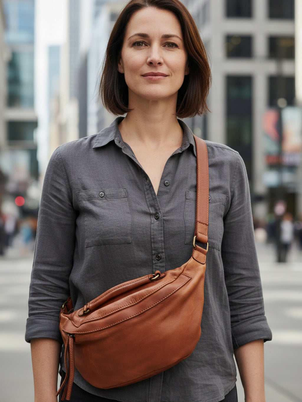 Leder-Bauchtasche cognac