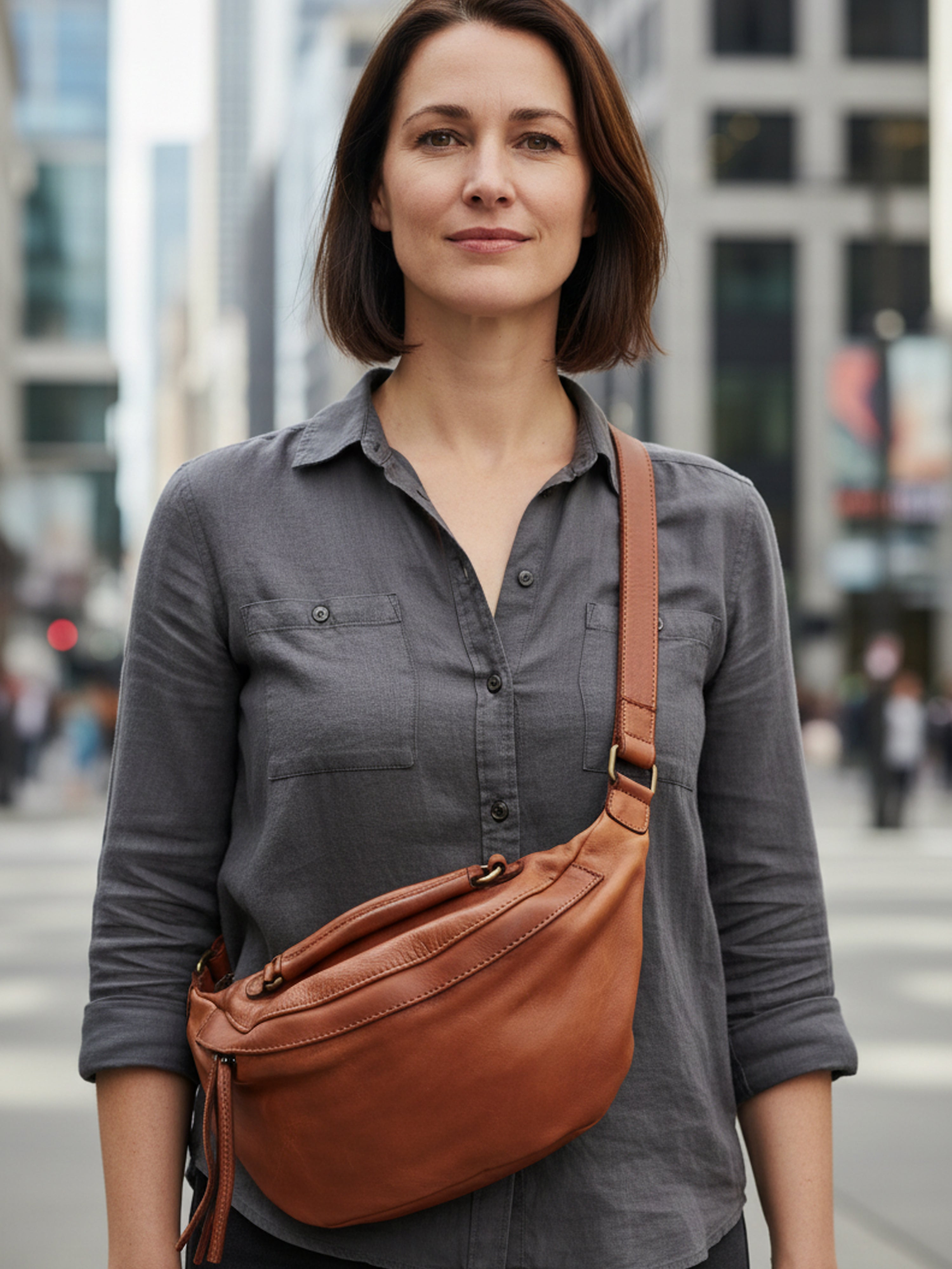 Leder-Bauchtasche cognac