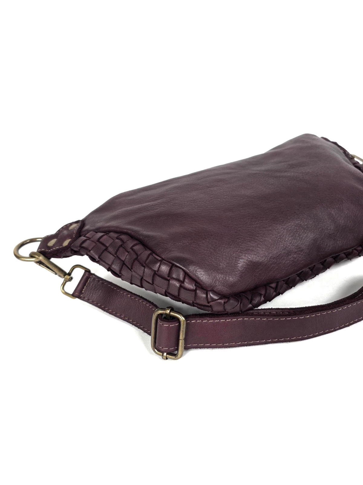 Leder-Bauchtasche geflochten bordeaux