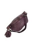 Leder-Bauchtasche geflochten bordeaux