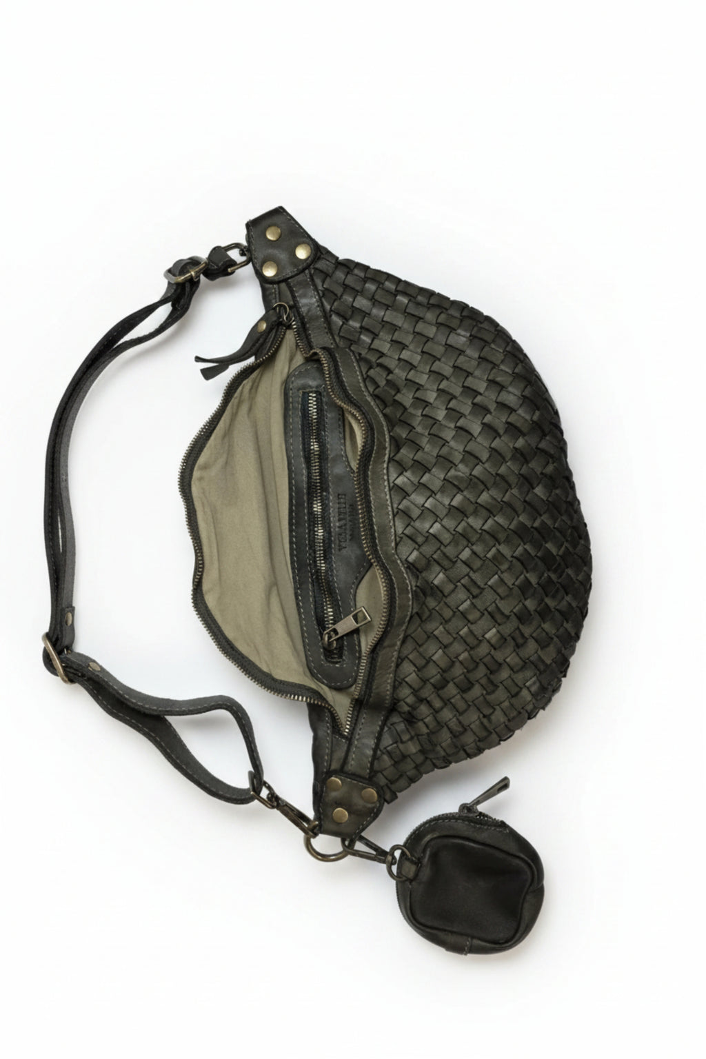 Leder-Bauchtasche geflochten taupe