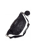 Leder-Bauchtasche geflochten schwarz