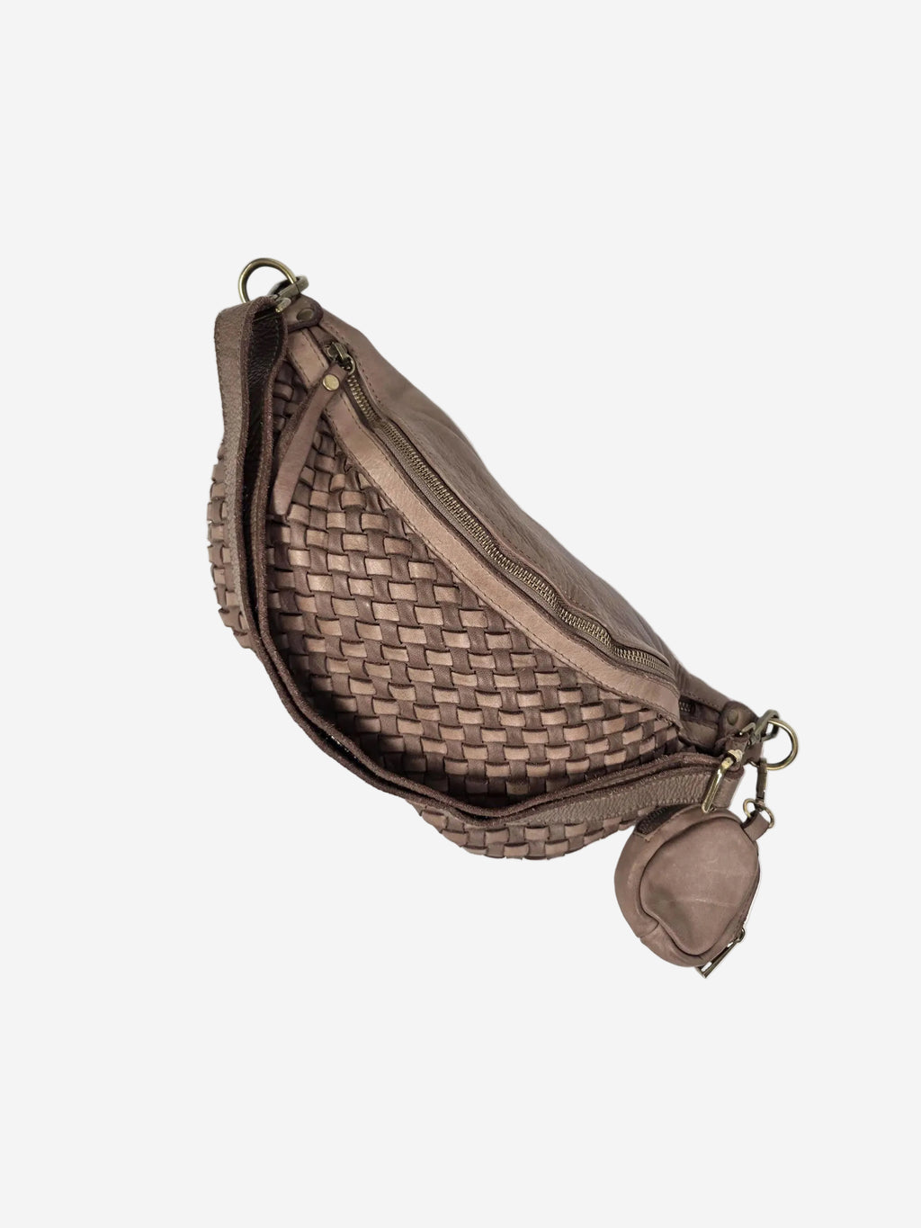 Leder-Bauchtasche geflochten taupe