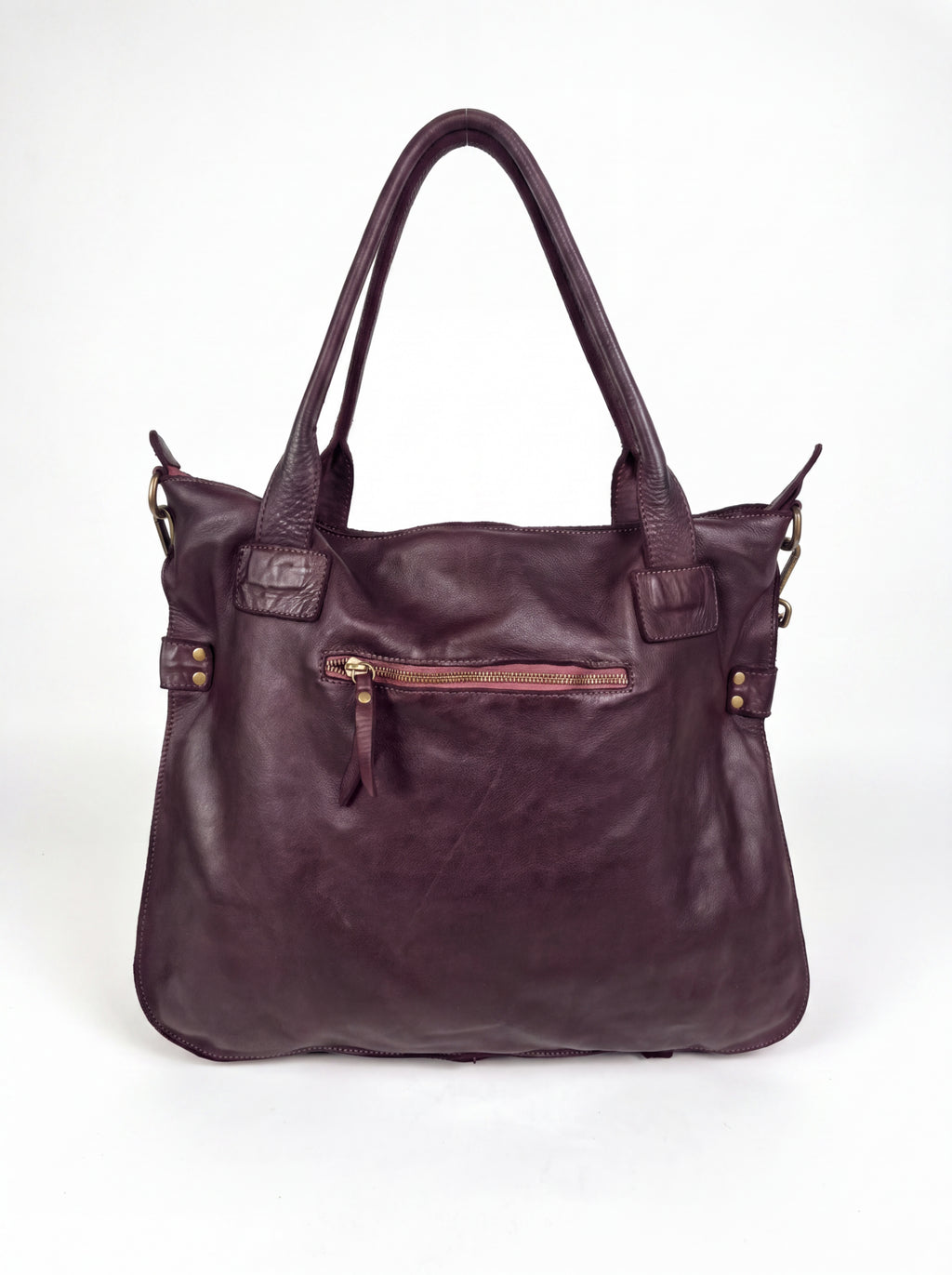 Leder-Shopper mit Fronttasche