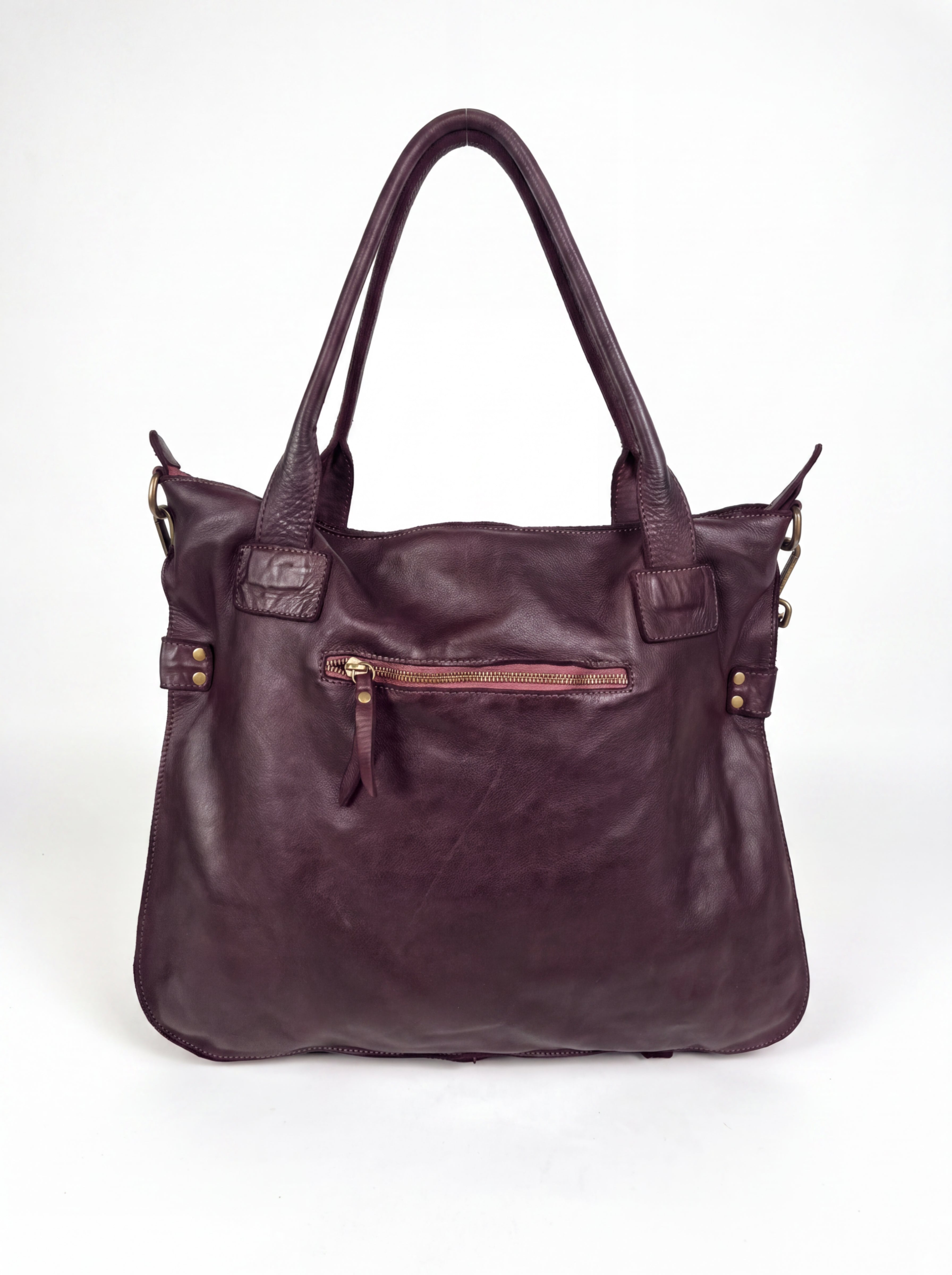 Leder-Shopper mit Fronttasche