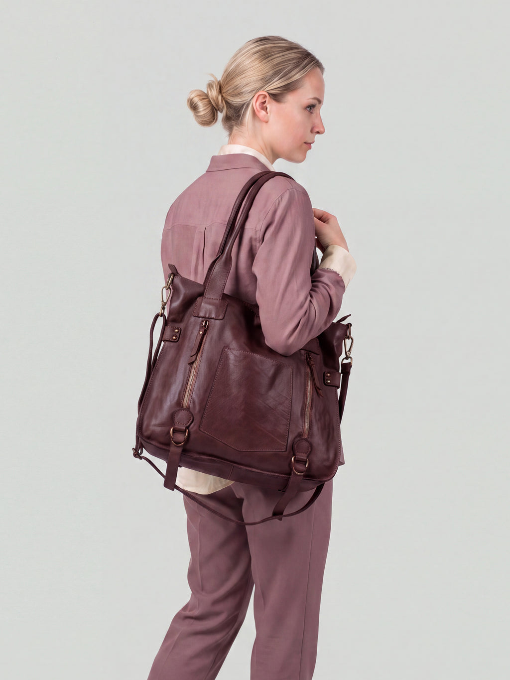 Leder-Shopper mit Fronttasche