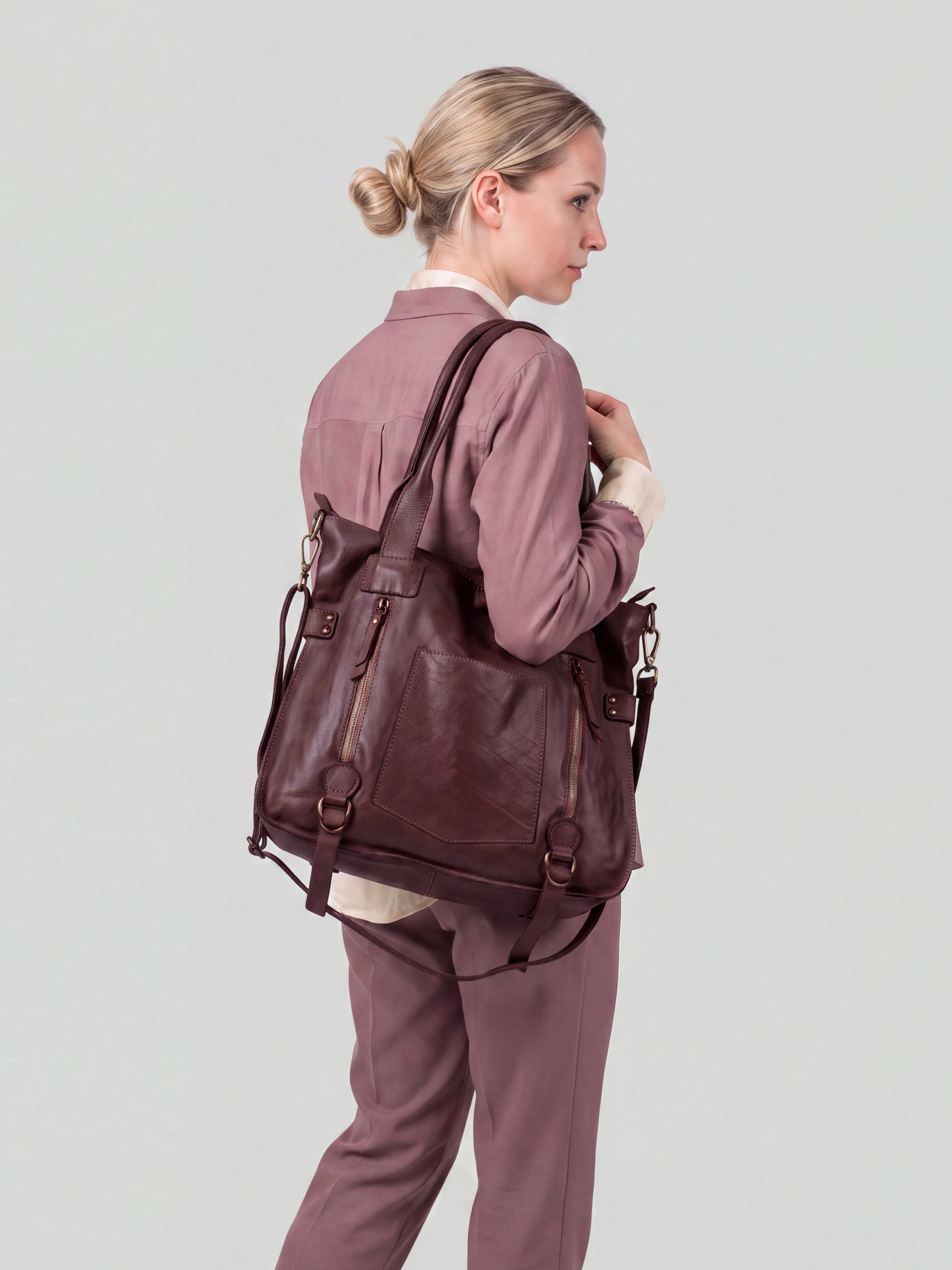 Leder-Shopper mit Fronttasche