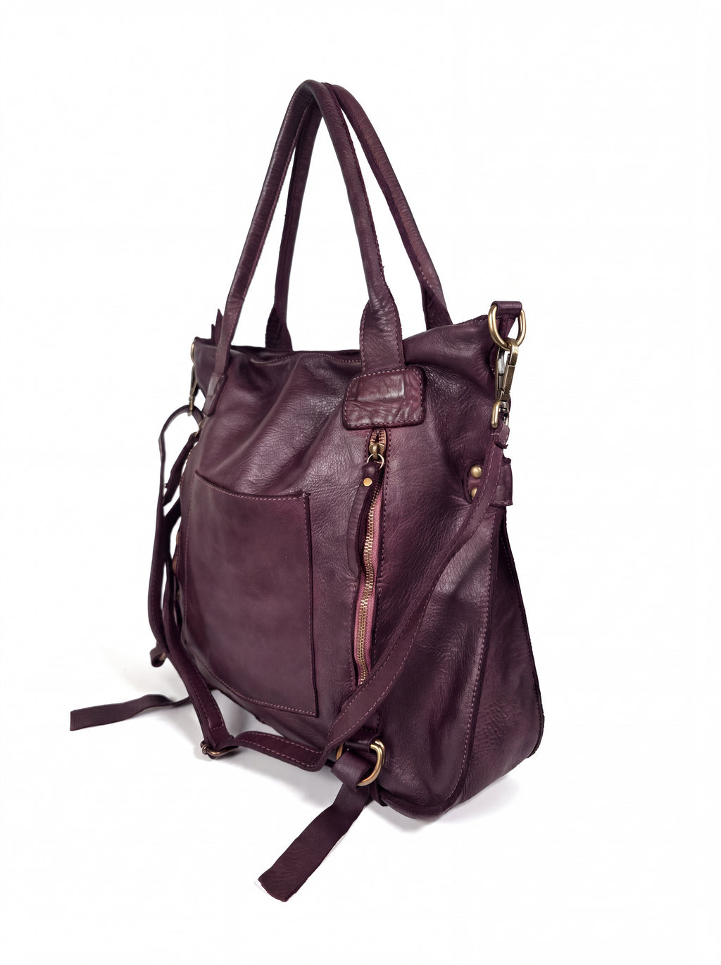 Leder-Shopper mit Fronttasche