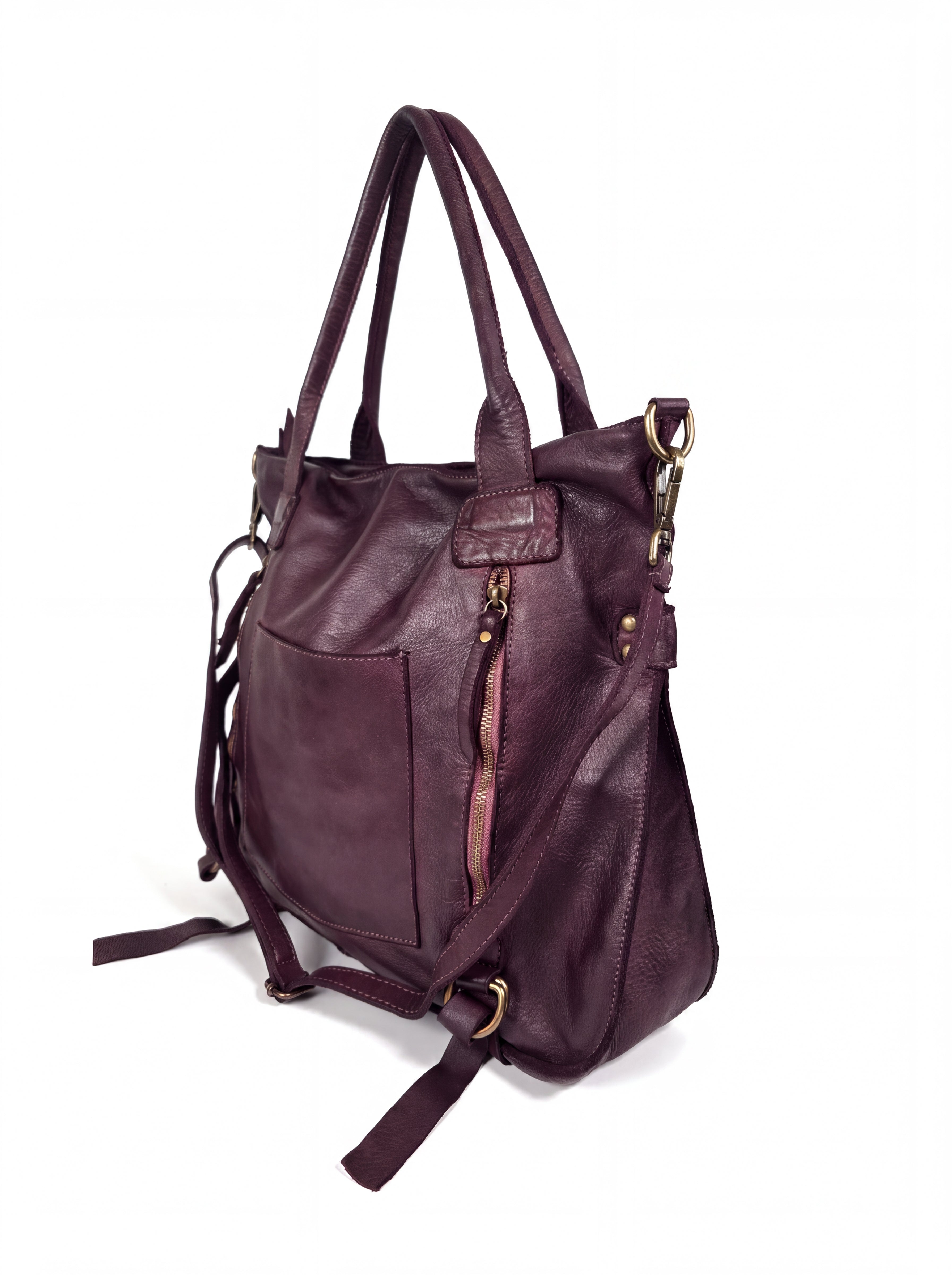 Leder-Shopper mit Fronttasche