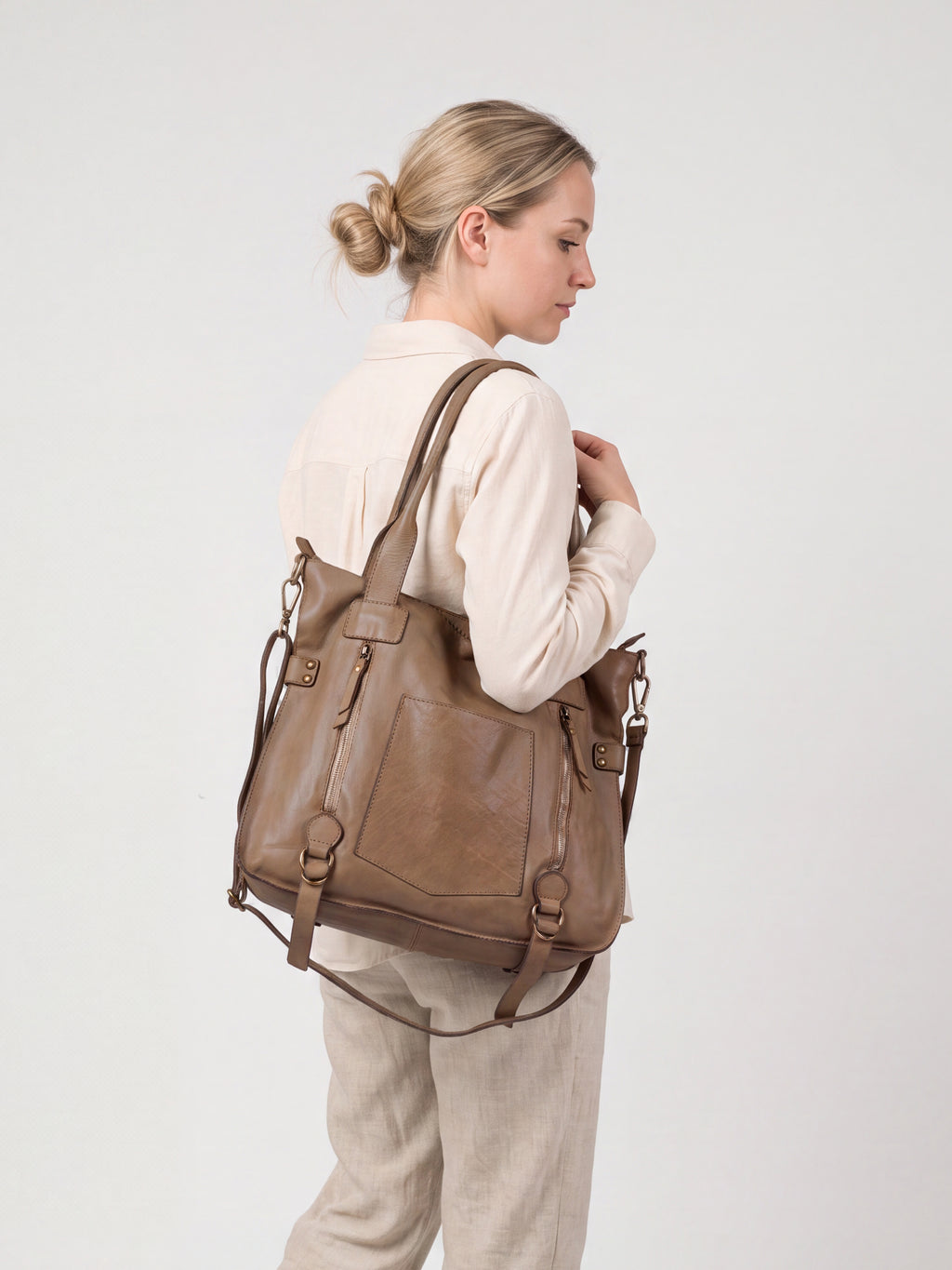 Leder-Shopper mit Fronttasche (Kopie)