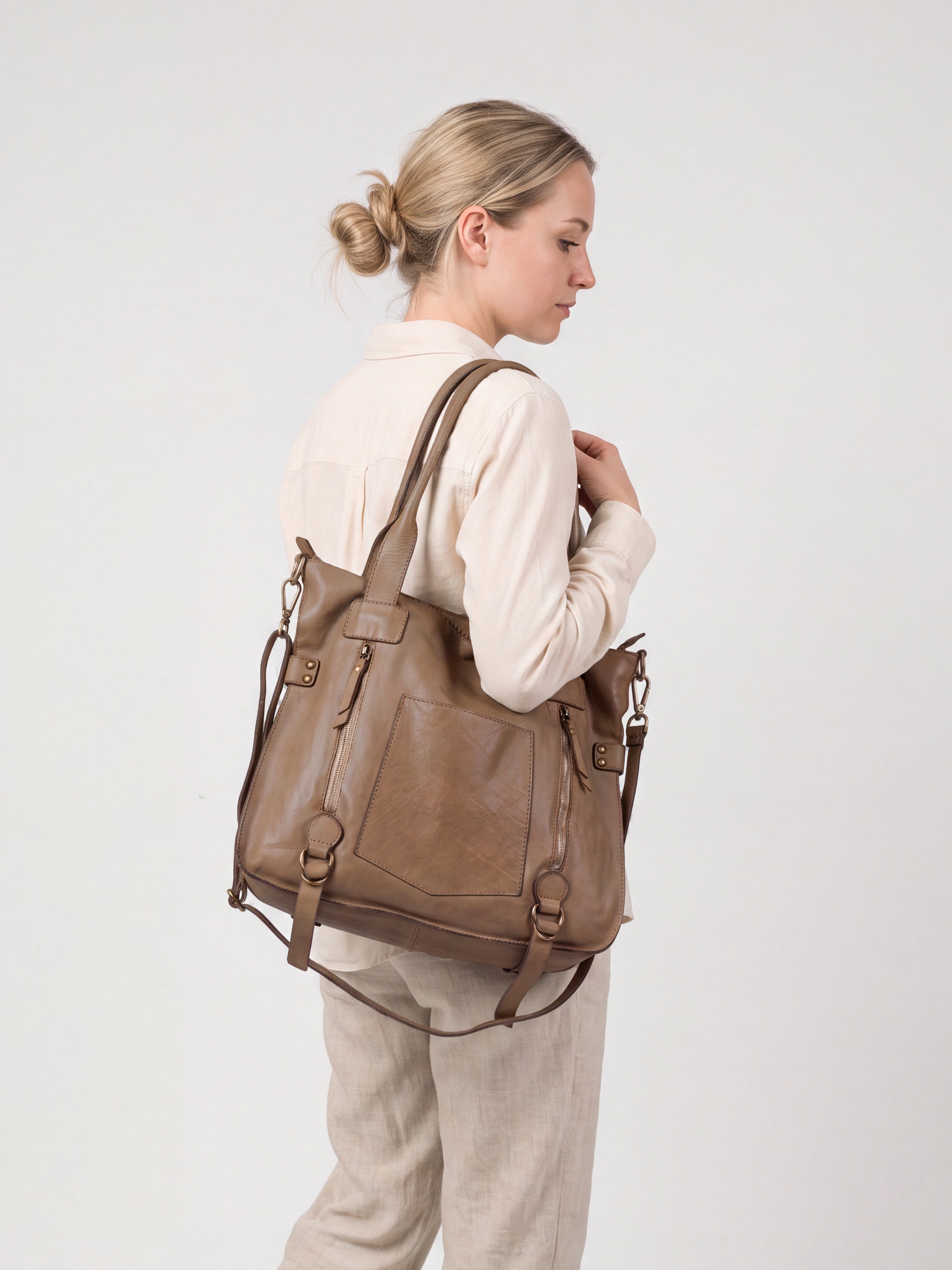 Leder-Shopper mit Fronttasche (Kopie)
