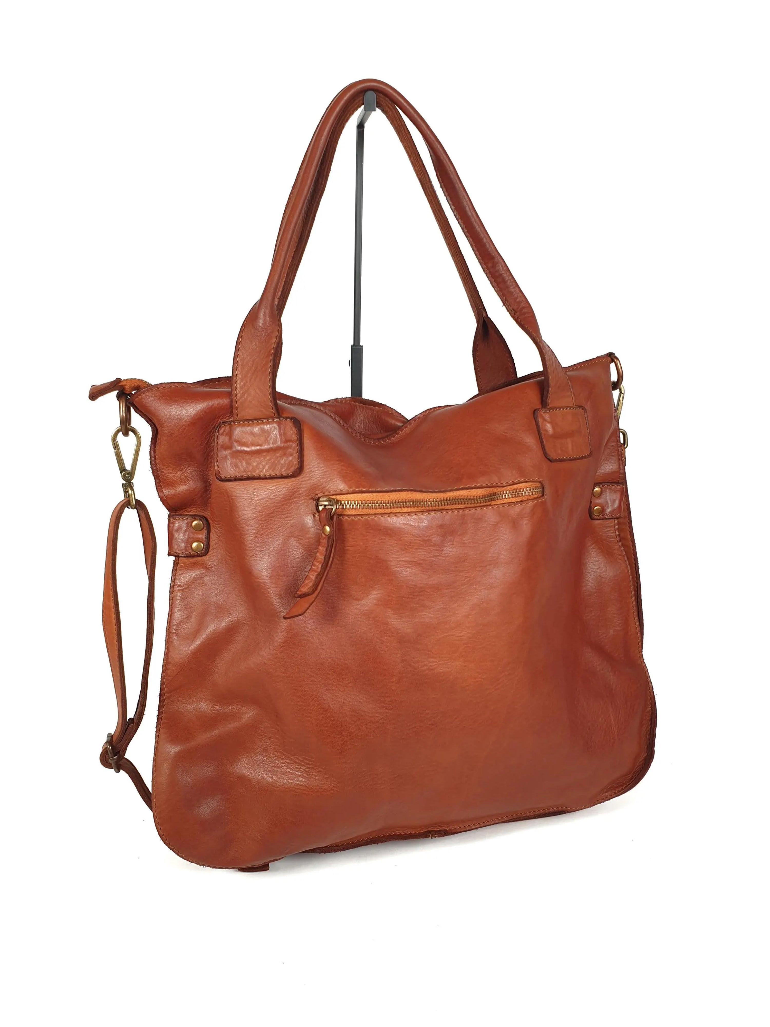 Leder-Shopper mit Fronttasche