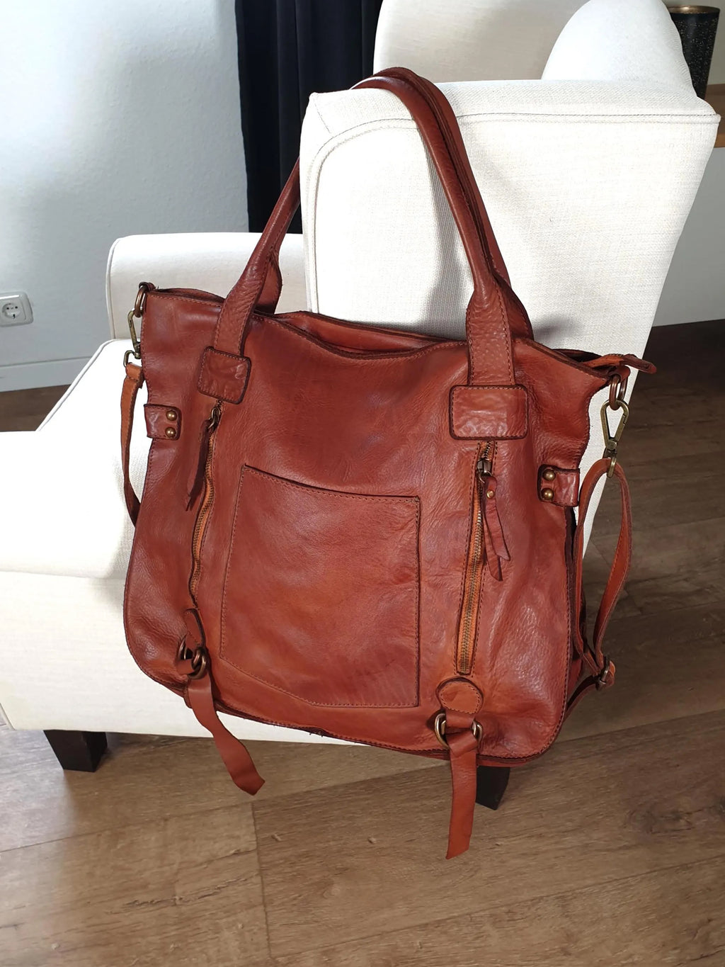 Leder-Shopper mit Fronttasche