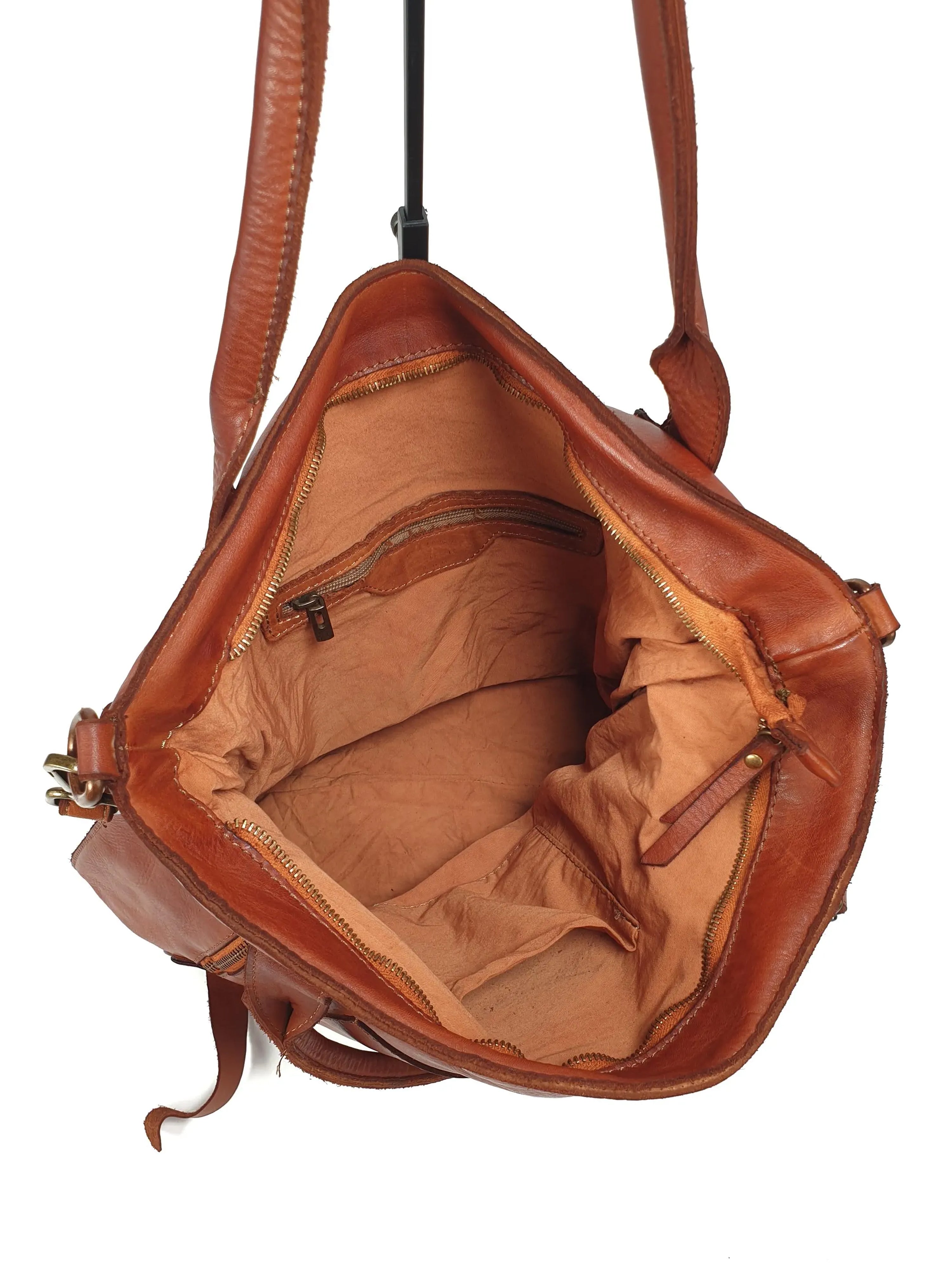 Leder-Shopper mit Fronttasche