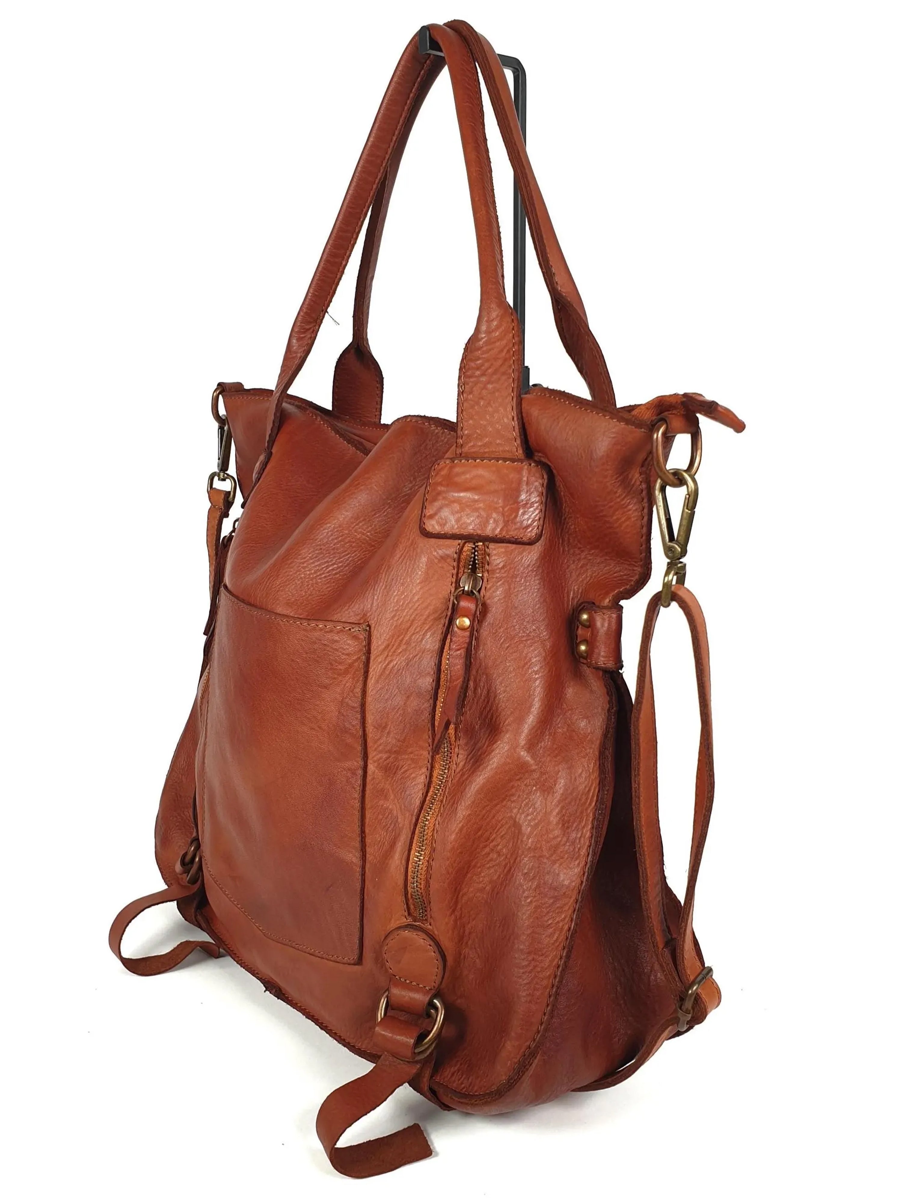 Leder-Shopper mit Fronttasche