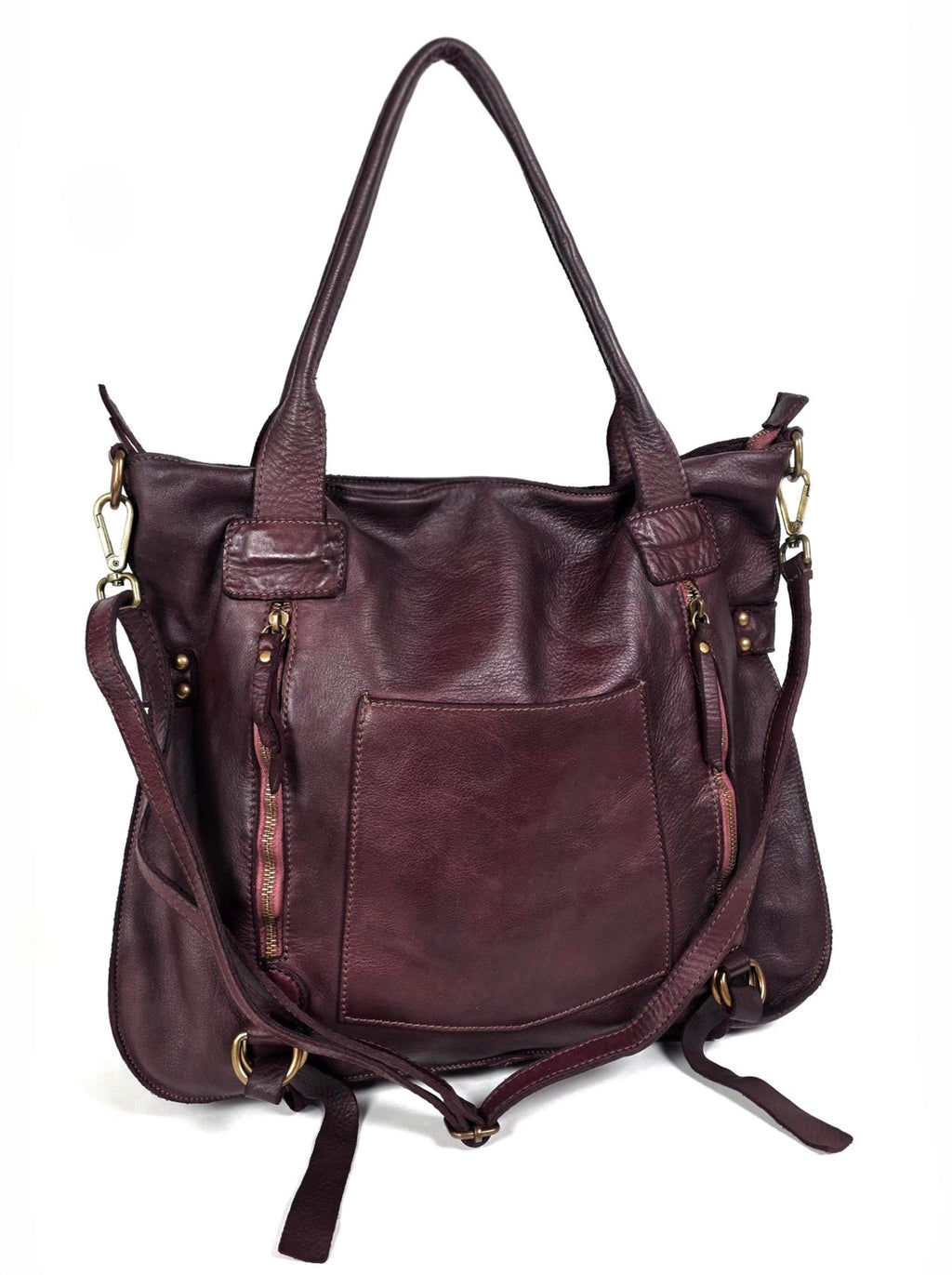 Leder-Shopper mit Fronttasche