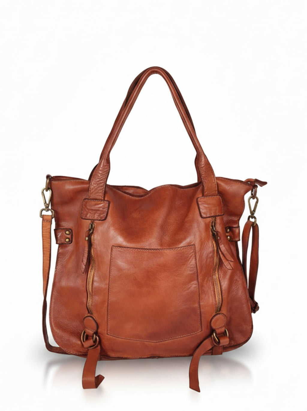 Leder-Shopper mit Fronttasche