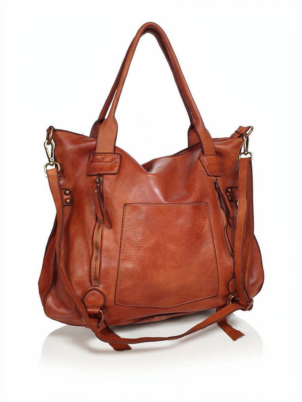 Leder-Shopper mit Fronttasche