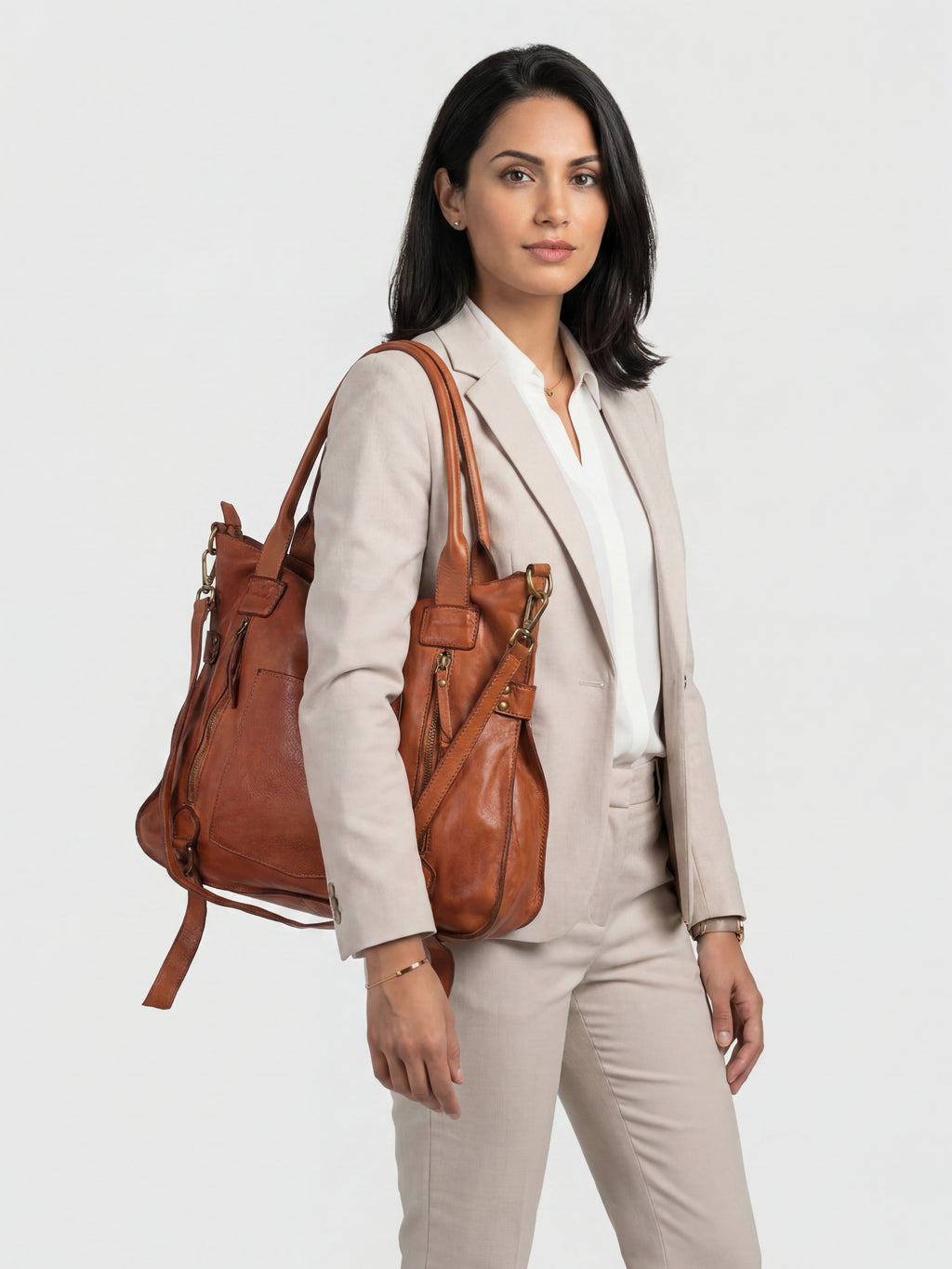 Leder-Shopper mit Fronttasche