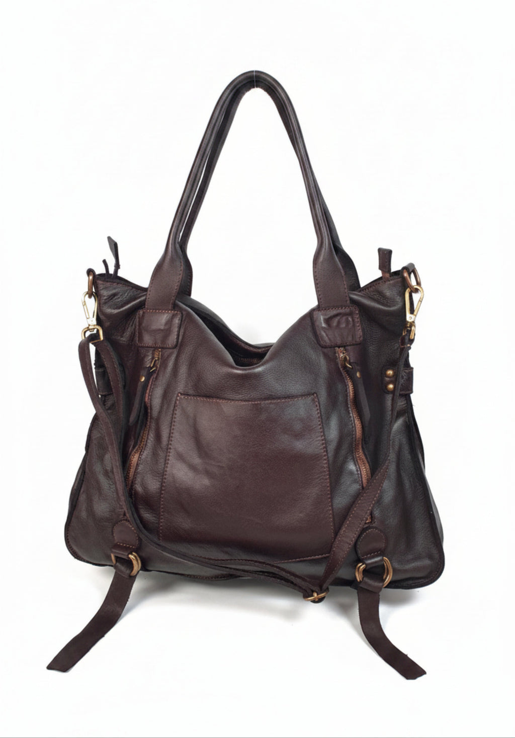 Leder-Shopper mit Fronttasche