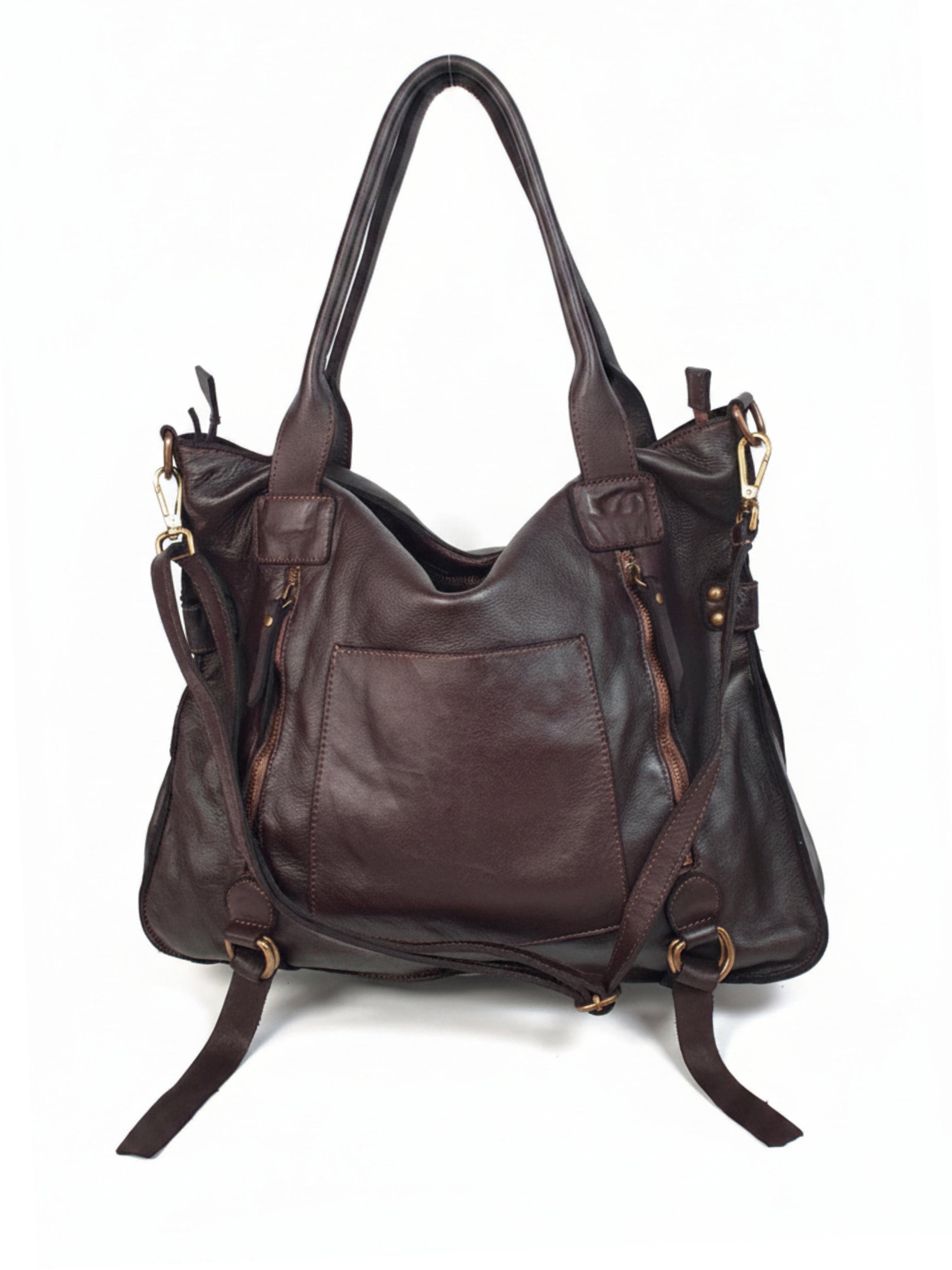 Leder-Shopper mit Fronttasche
