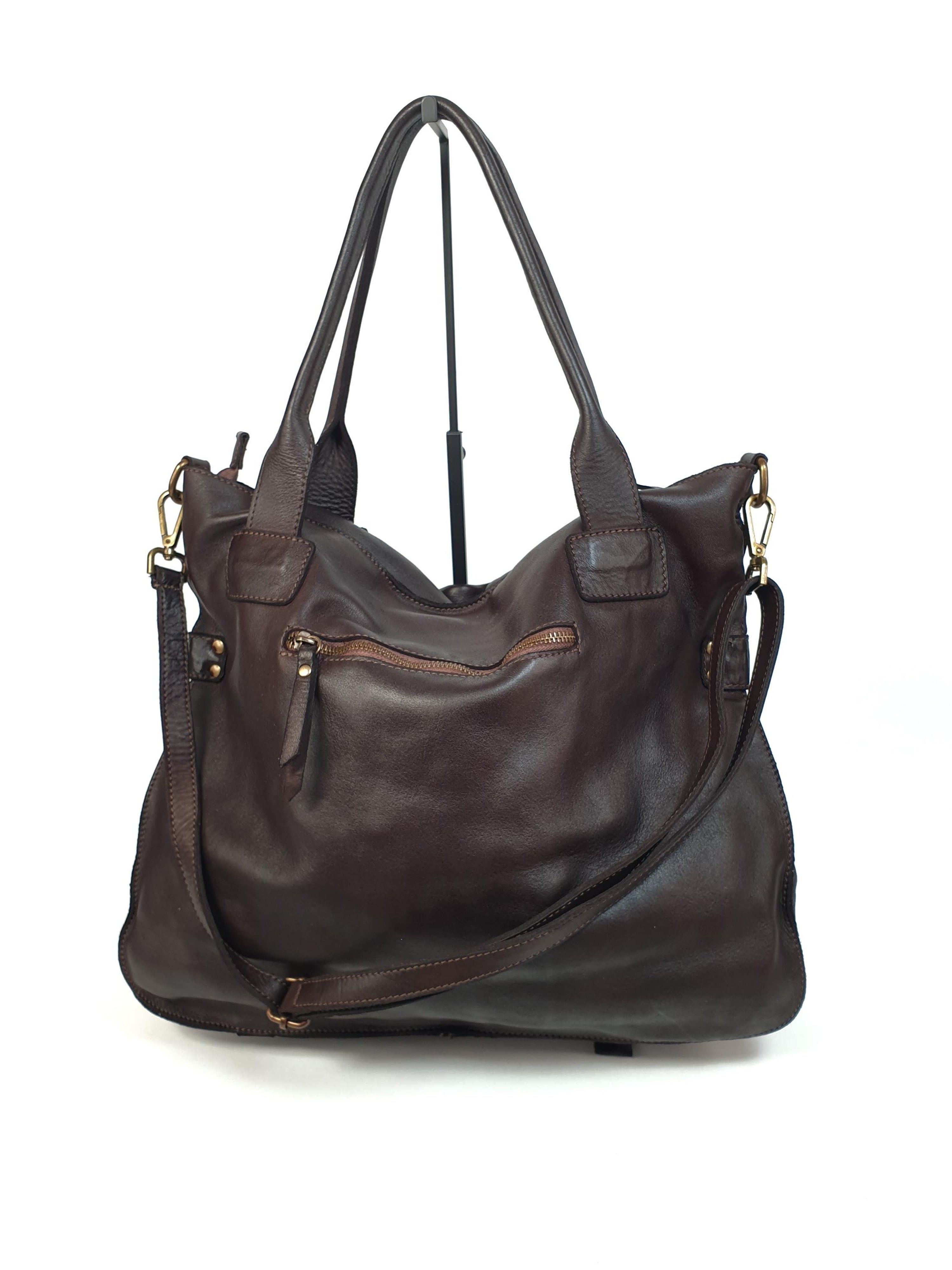 Leder-Shopper mit Fronttasche
