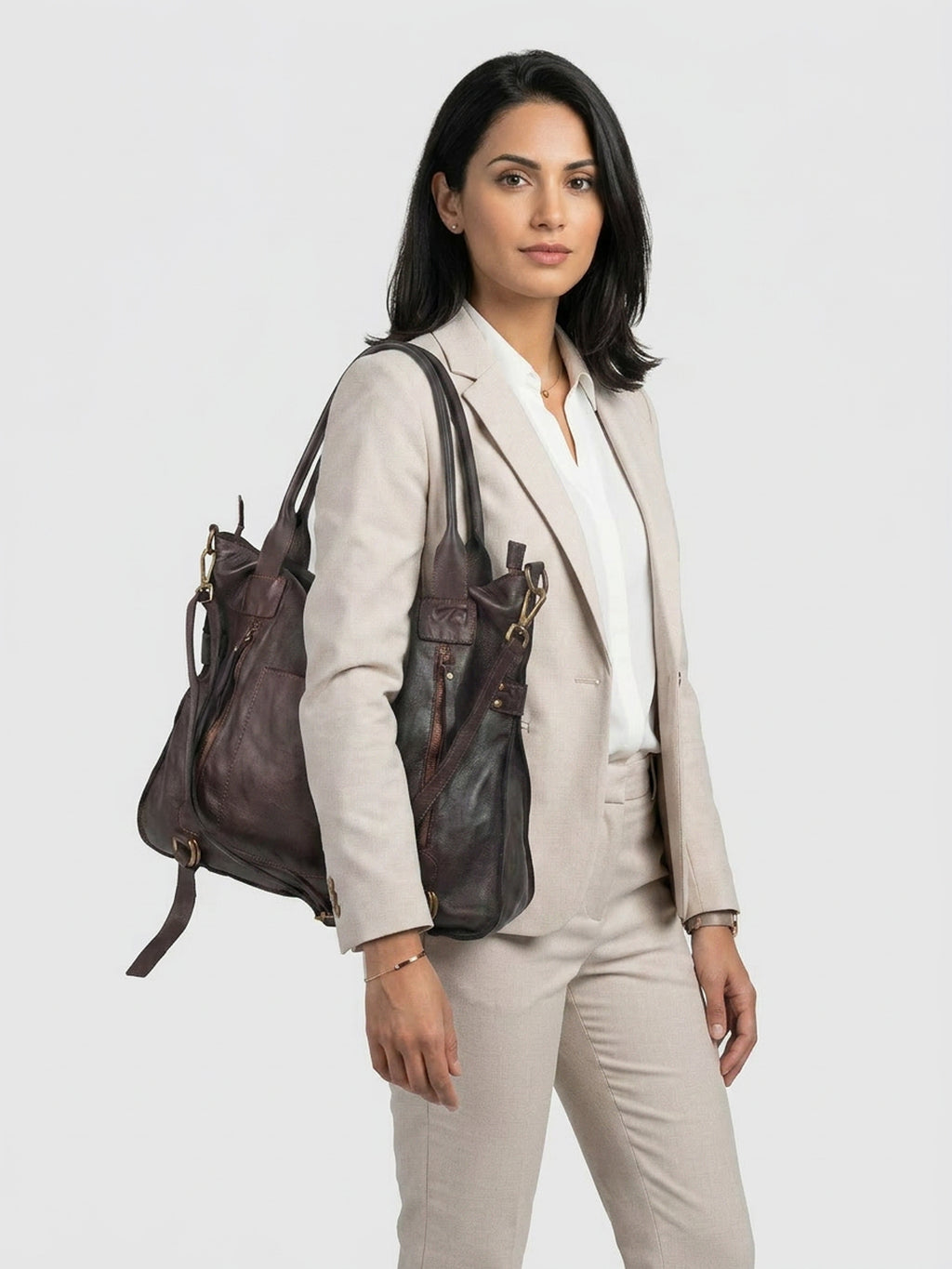 Leder-Shopper mit Fronttasche