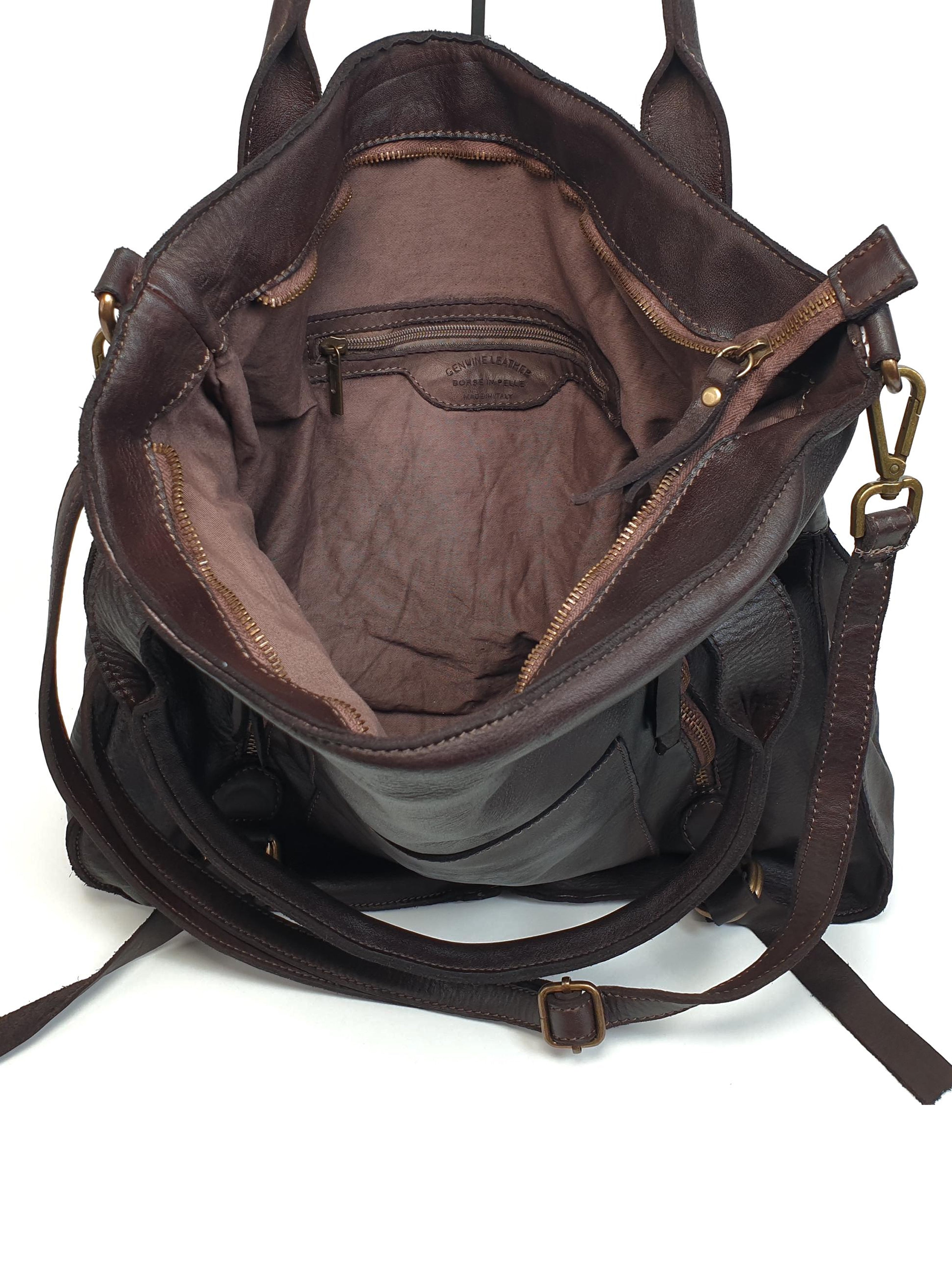Leder-Shopper mit Fronttasche