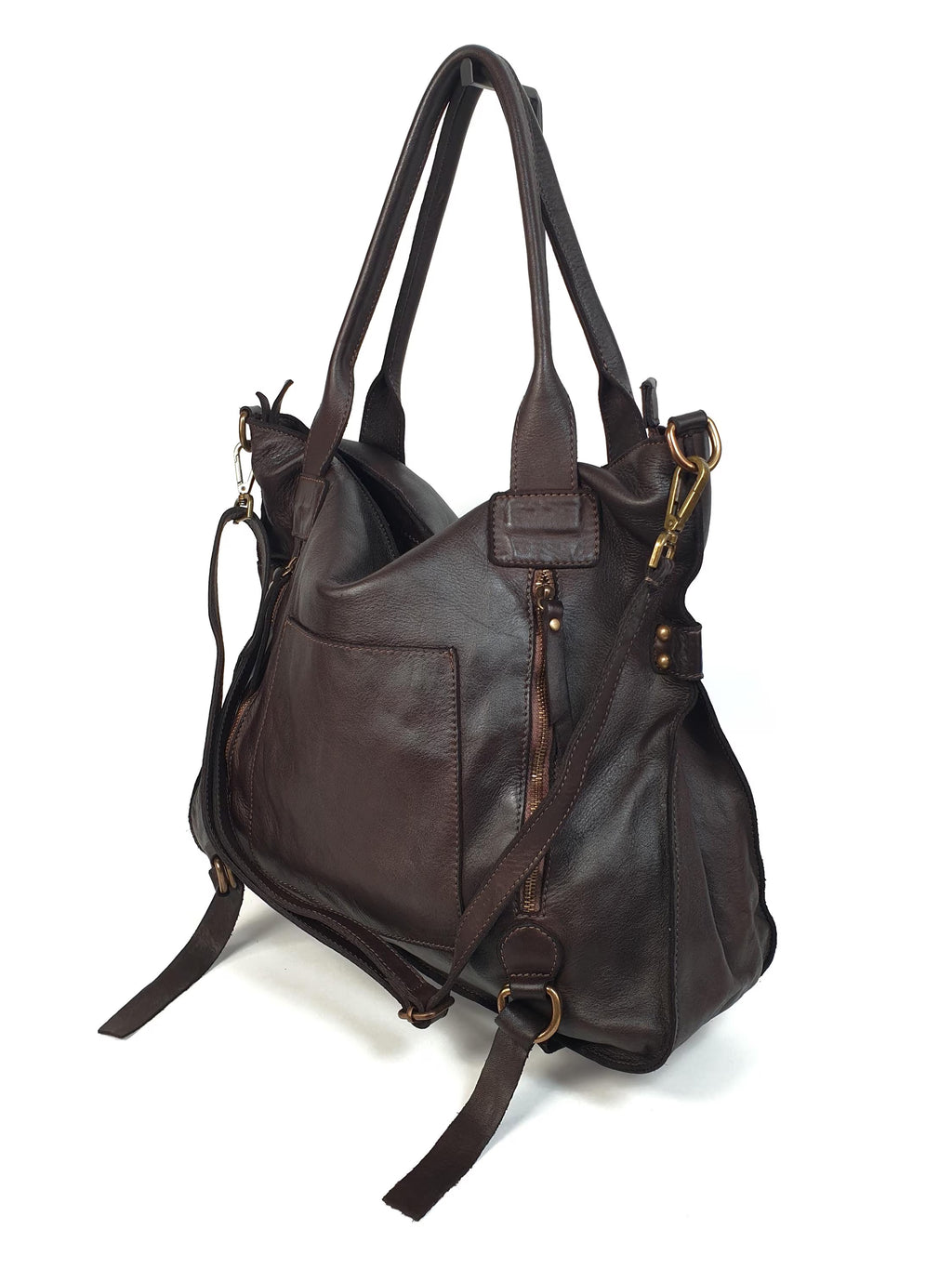 Leder-Shopper mit Fronttasche