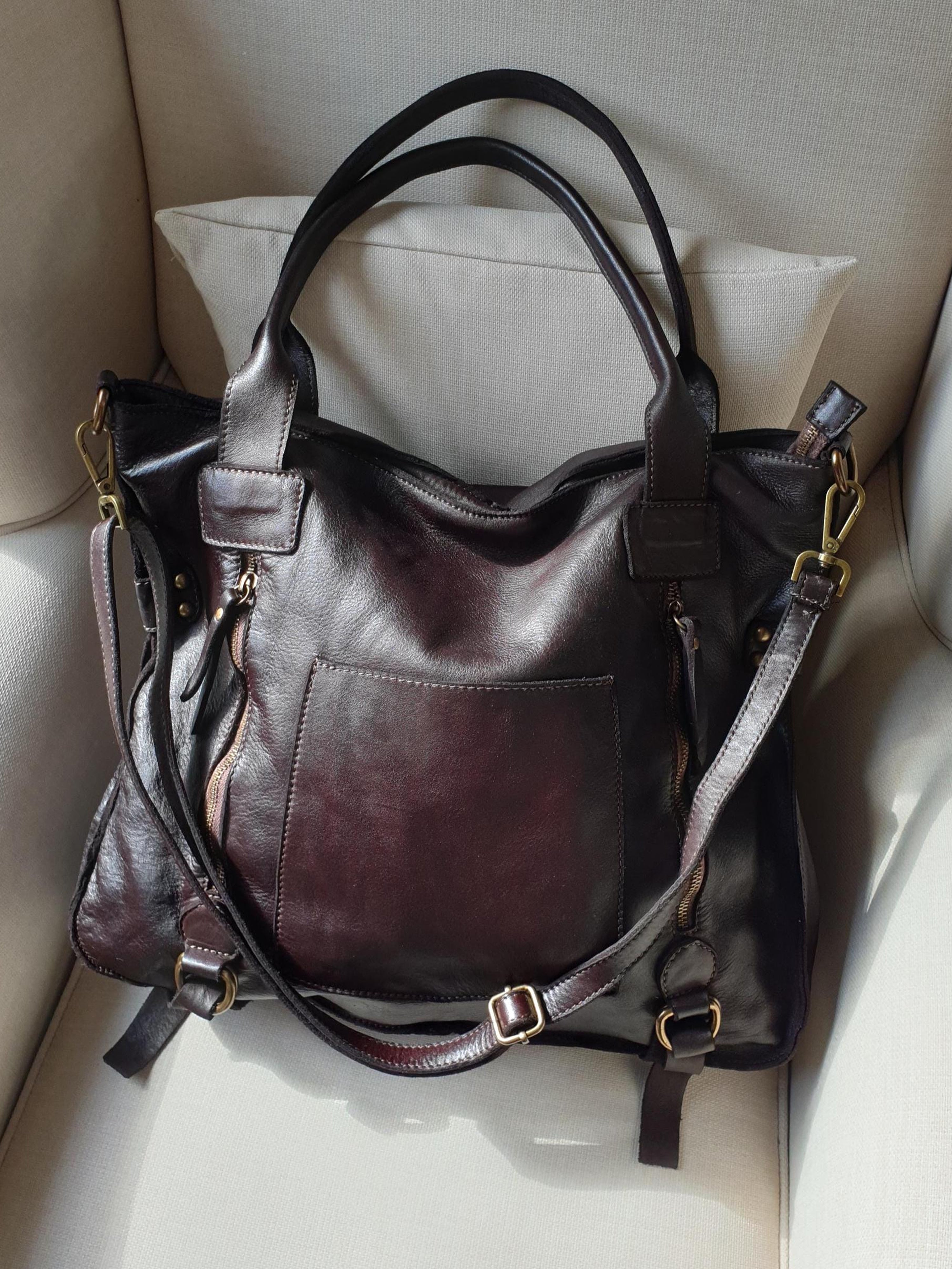 Leder-Shopper mit Fronttasche