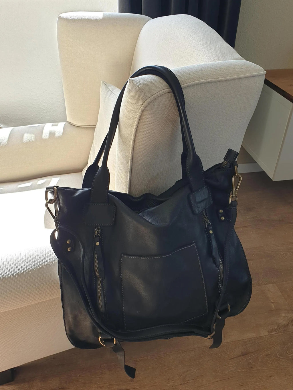 Leder-Shopper mit Fronttasche