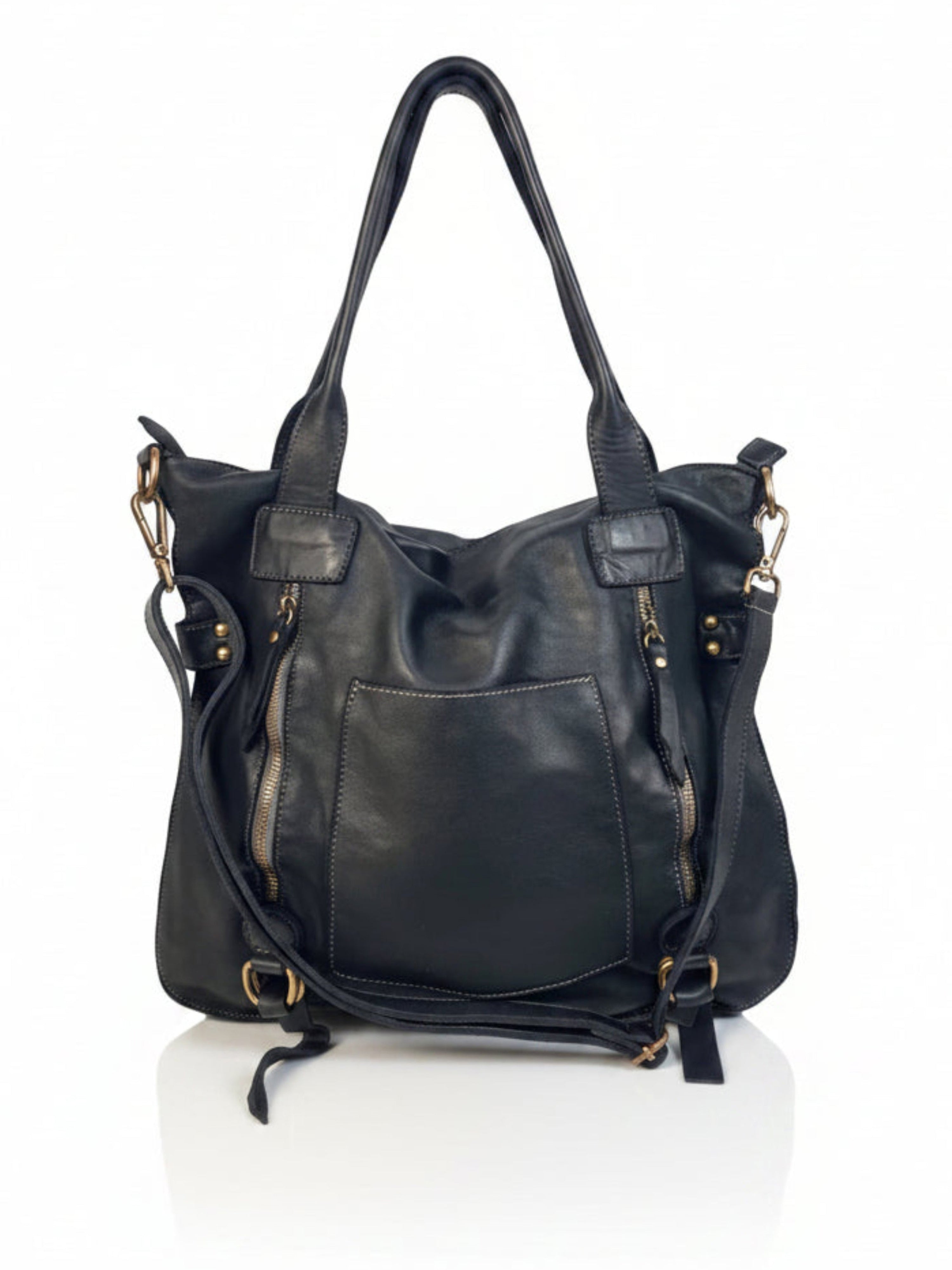 Leder-Shopper mit Fronttasche