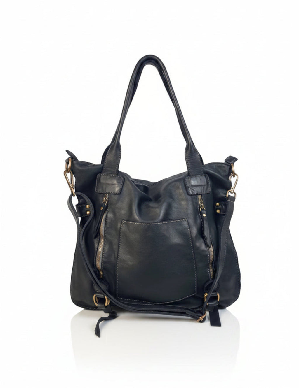 Leder-Shopper mit Fronttasche