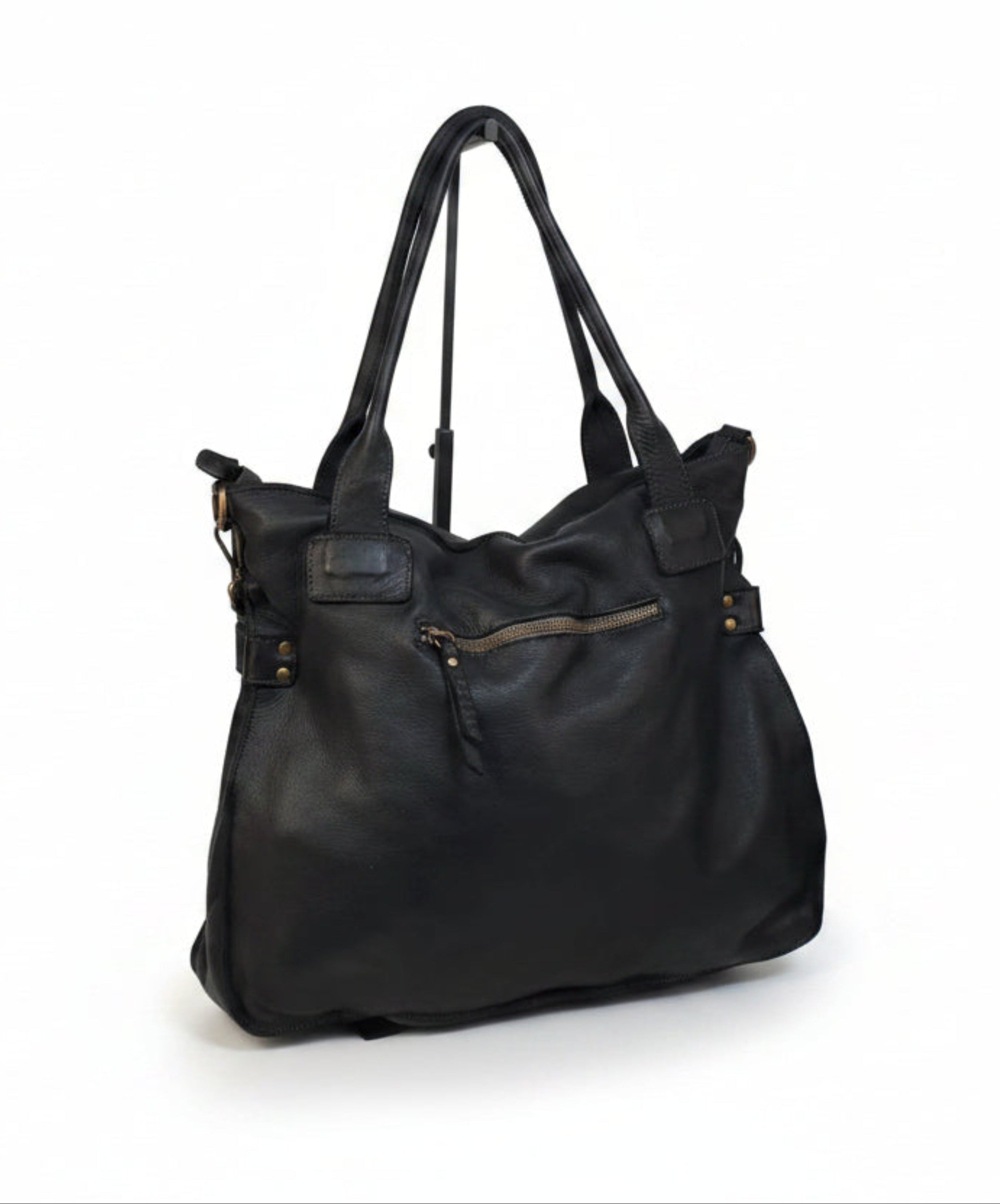 Leder-Shopper mit Fronttasche