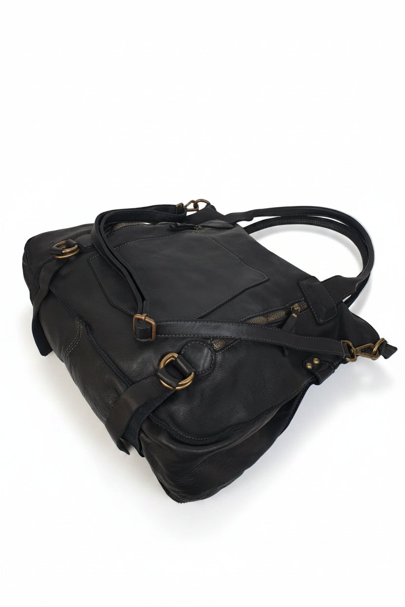 Leder-Shopper mit Fronttasche