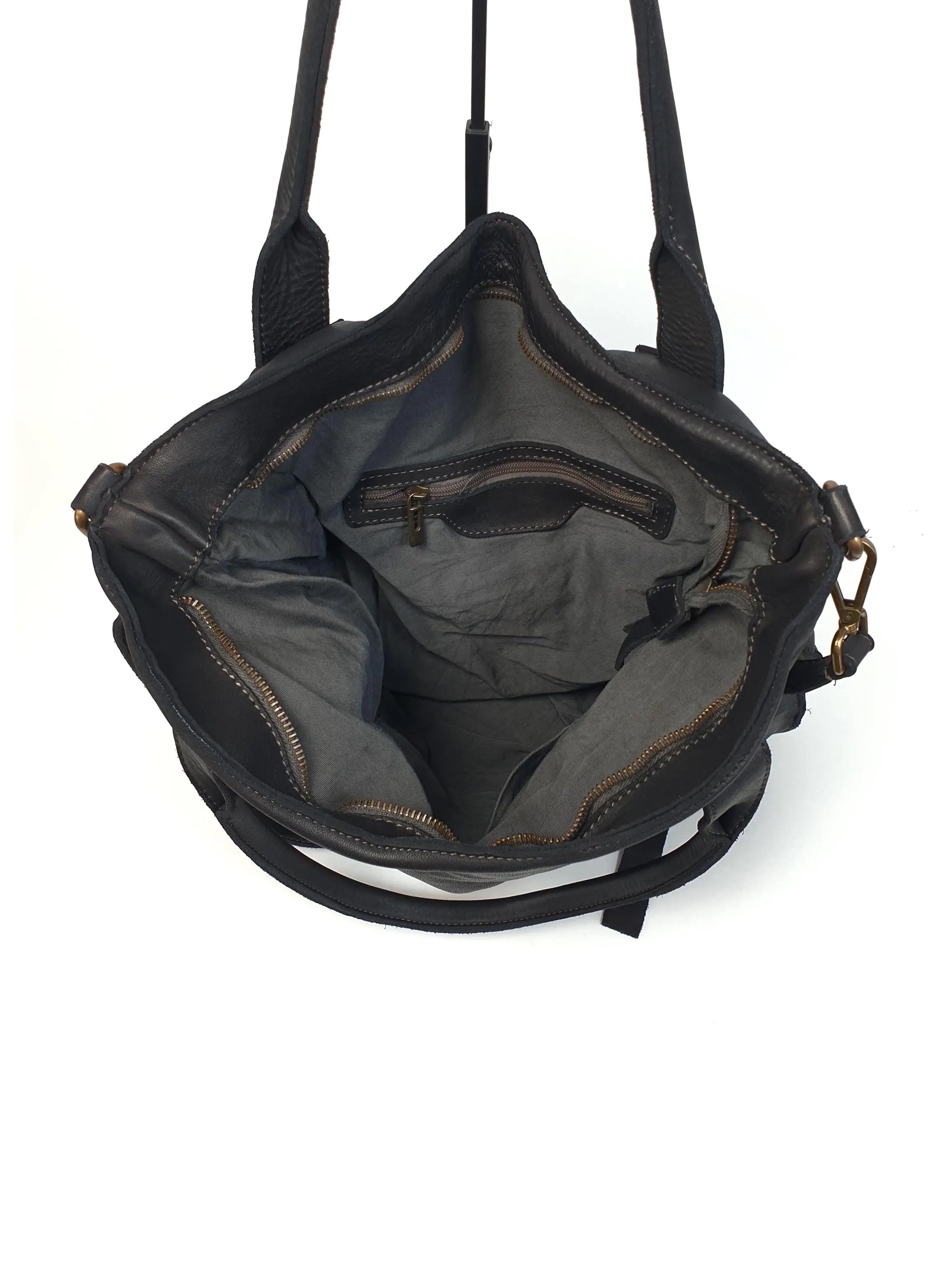 Leder-Shopper mit Fronttasche