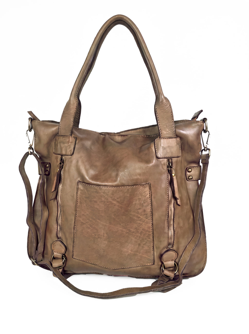 Leder-Shopper mit Fronttasche taupe
