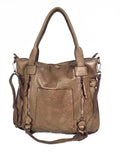 Leder-Shopper mit Fronttasche taupe