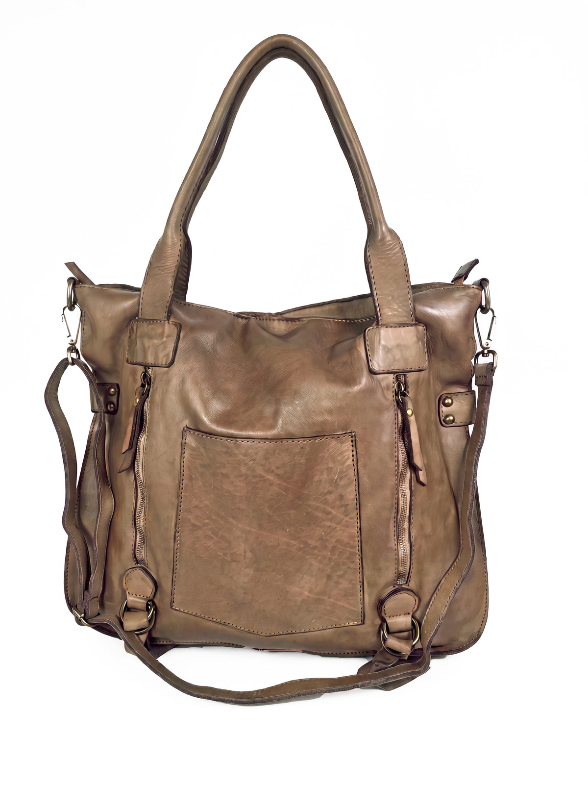 Leder-Shopper mit Fronttasche taupe