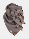 Musselintuch Melange taupe mit Rand in hellbraun